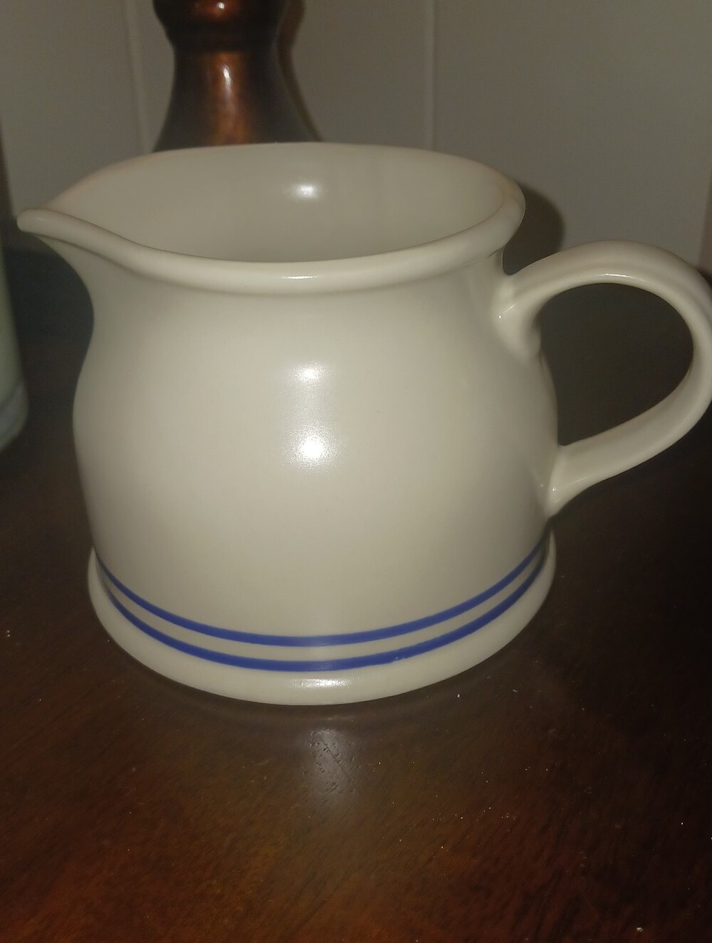 Vintage Discontinued Johnson Brothers Creamer with Blue Stripes.